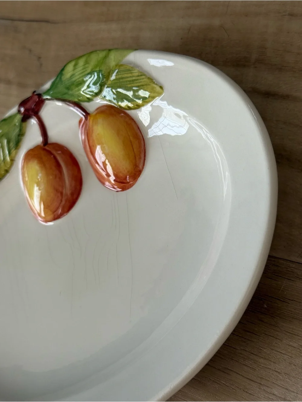 Italian  White Ceramic Serving Platter with Hand-Painted Yellow and Orange Fruit